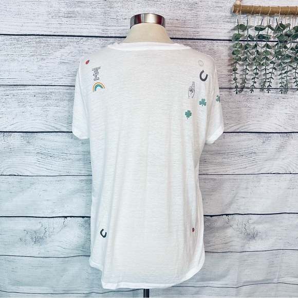 Lucky Brand Women's Good Luck Symbols Good Fortune Tee T Shirt Clover Large - Picture 10 of 12